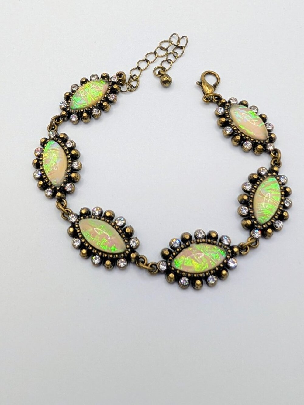 Oval Iridescent Stones and Rhinestone Edges Bracelet  - NWOT